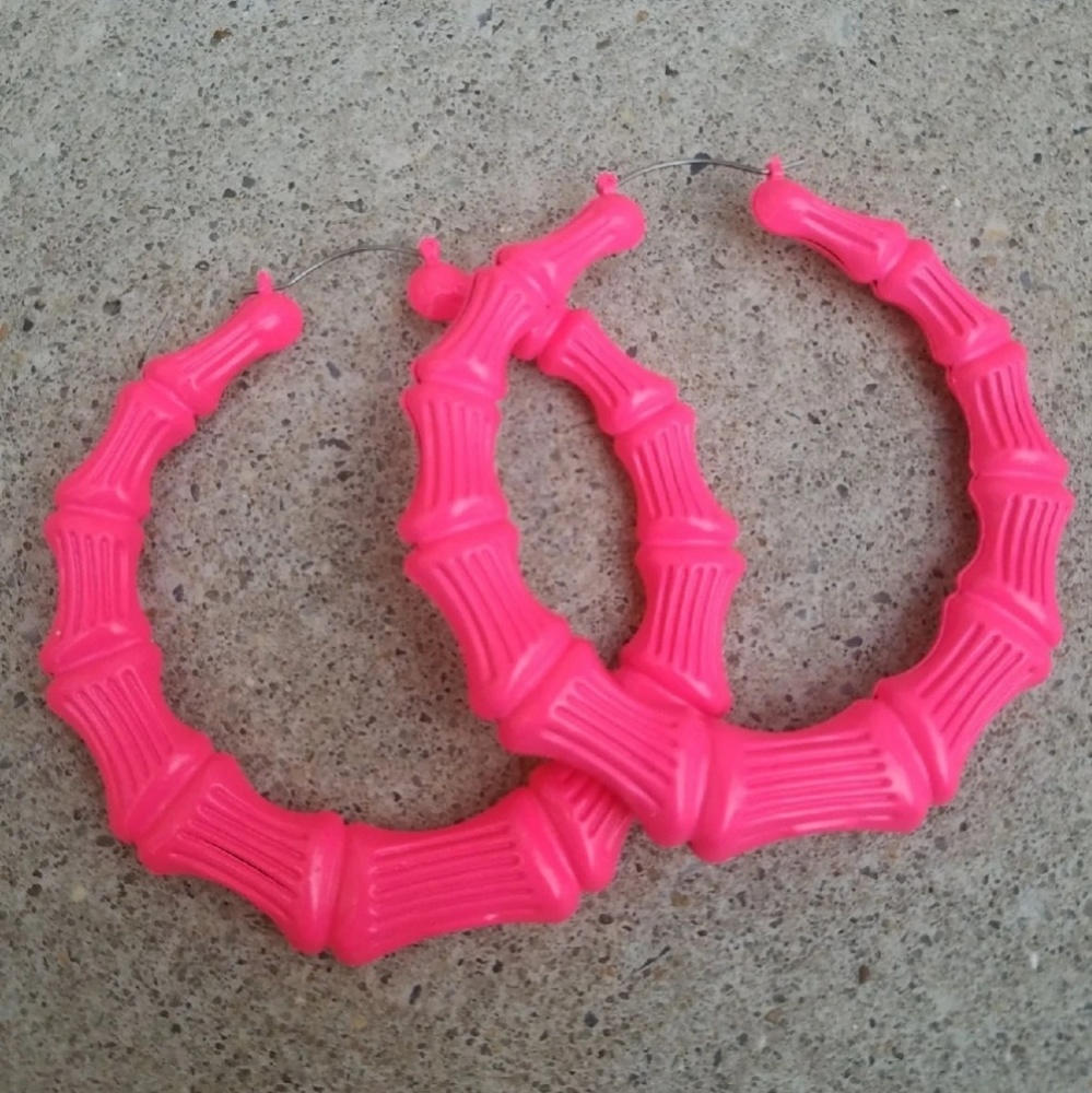 Neon Pink Bamboo Earrings - Picture 1 of 2